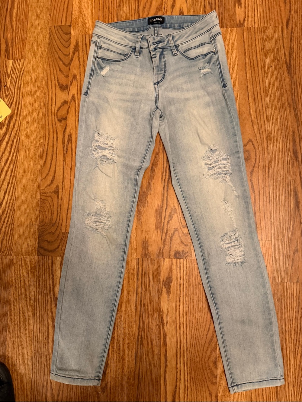 bebe Light Blue Ripped Skinny Jeans